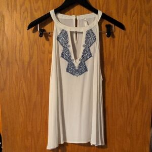 Fun 2 Fun Ivory Sleeveless Blouse with Navy Detailing